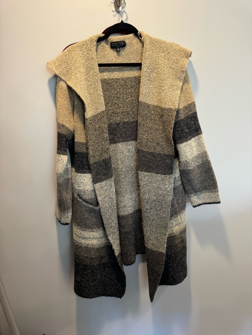 Joseph Striped Hooded Open-Front Cardigan - Gray and Cream